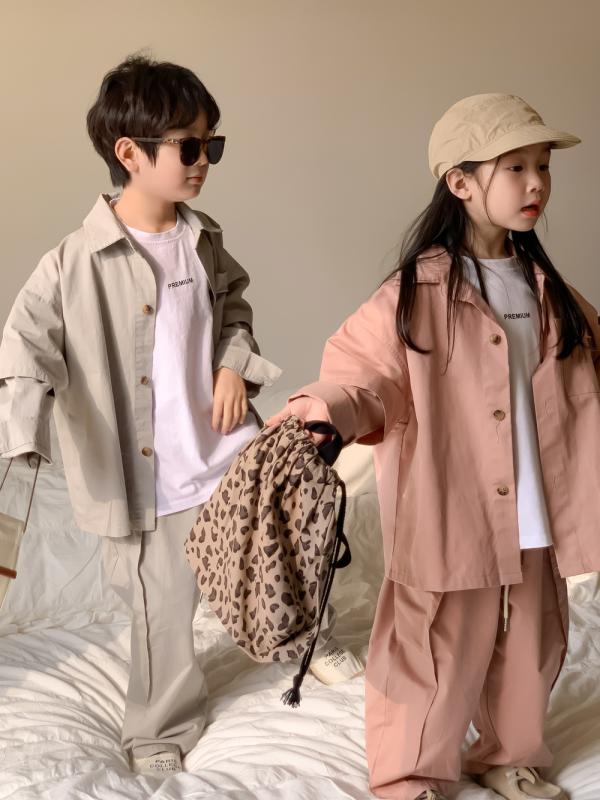 キッズ 男女兼用 3点セット 韓国風 カジュアル セットアップ ゆったり ルーズフィット 長袖 ロングパン..