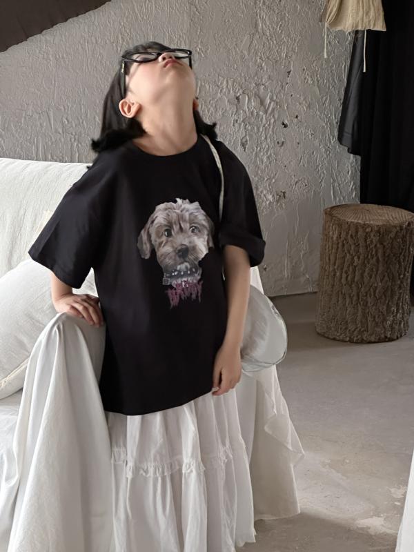 Tシャツ キッズ 男女兼用 半袖 韓国風 子犬柄 アニマル柄 カートゥーン かわいい 綿 吸湿速乾 ラウンド..