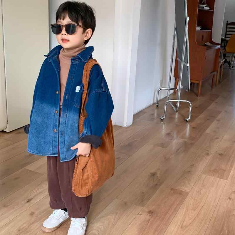 キッズ アウター 男の子 女の子 韓国風 裏起毛 デニムジャケット グラデーションカラー ゆったり 襟付き シングルブレスト 冬用 コットン 長袖 かわいい 普...