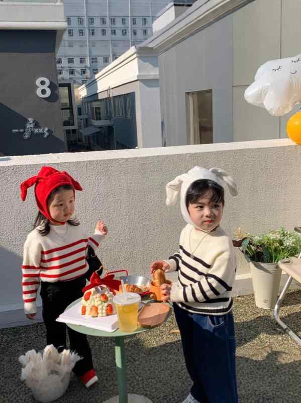 ニット 男女兼用 キッズ セーター プルオーバー 韓国風 ストライプ ボーダー ゆったり ルーズフィット ..