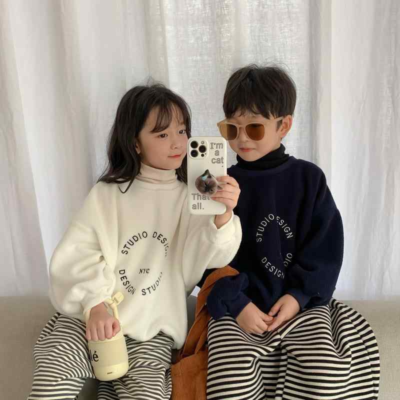 キッズ トレーナー 男女兼用 男の子 女の子 韓国風 カジュアル アルファベット ロゴプリント 厚手 裏起..