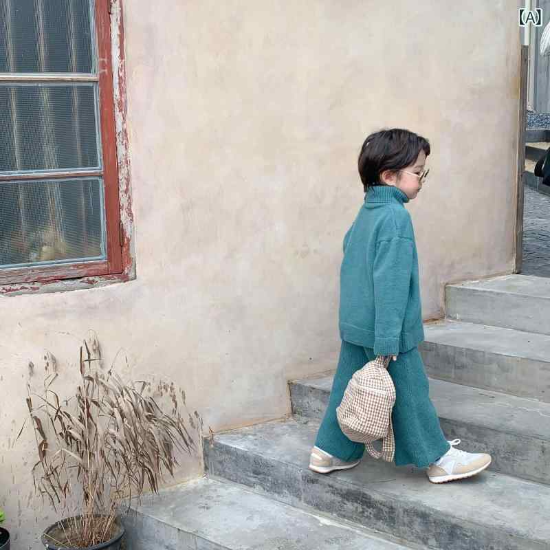 子供服 キッズ 男の子 女の子 秋冬 韓国風 長袖 ニット セーター 上下セット 綿 厚手 あったか 柔らか..