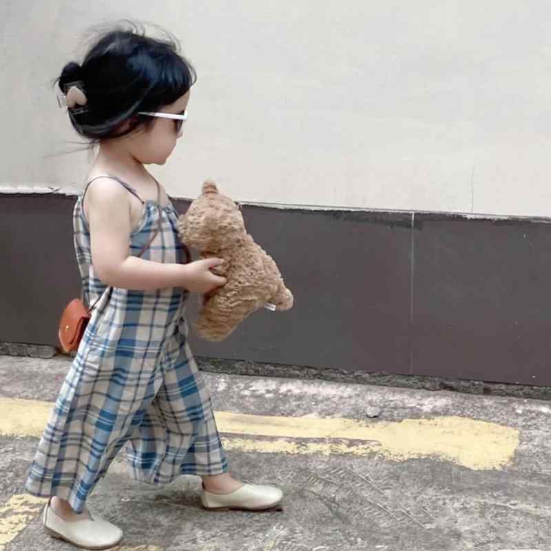 キッズ 女の子 ベビー ボトムス 韓国風 おしゃれ チェック柄 格子柄 サロペット オーバーオール 七分丈..