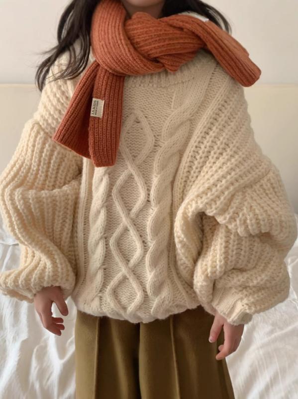 ニット キッズ 女の子 冬 韓国風 無地 ケーブルニット 厚手 ゆったり プルオーバー 長袖 ラウンドネッ..