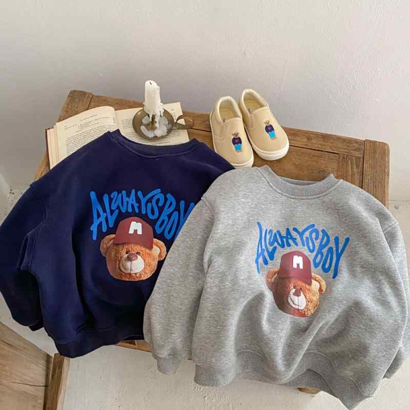 キッズ トレーナー 男の子 女の子 男女兼用 綿 肉厚 裏起毛 裏ボア くま柄 カジュアル 普段着 部屋着 ..