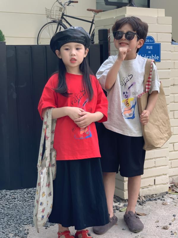 キッズTシャツ 男の子 女の子 韓国風 カジュアル ラビットプリント うさぎ柄 半袖 ショートスリーブ ク..