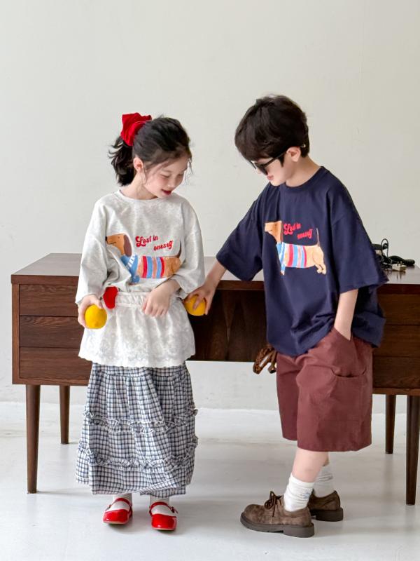 Tシャツ キッズ 男女兼用 子供 男の子 女の子 半袖 丸首 クルーネック ゆったり ルーズフィット カジュ..