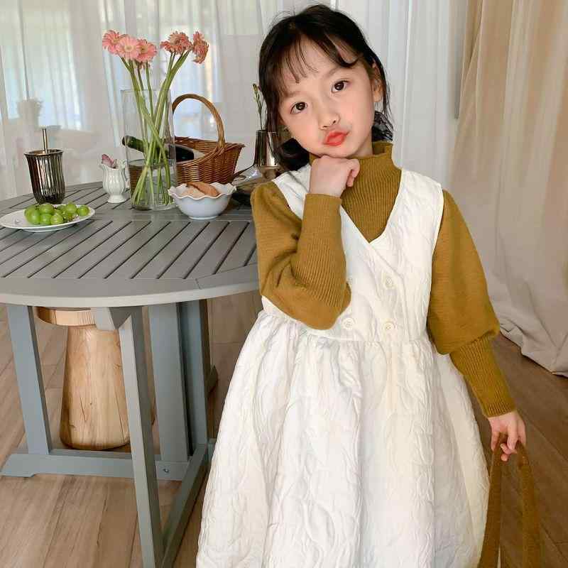 ワンピース キッズ 女の子 ガールズ 韓国風 ジャンパースカート ダブルボタン 無地 ノースリーブ ゆっ..