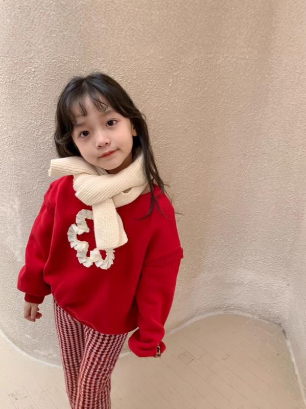 トレーナー 女の子 ベビー 幼児 韓国ファッション ラウンドネック 丸首 花柄 フラワー 赤 レッド 厚手 ..