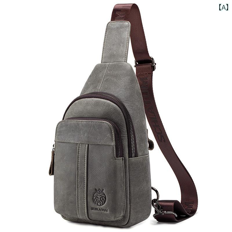 ボディバッグ 鞄 メンズ 男性 本革 牛革 レザー 斜め掛け 肩掛け 欧米レトロ ヴィンテージ 通気性 無地 ステッチ カジュアル 旅行 グレー ブルー