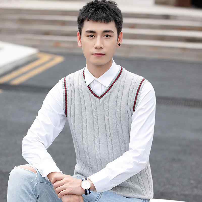 ニットベスト メンズ Vネック プルオーバー 配色デザイン カジュアル ノースリーブ 重ね着 綿 コットン..