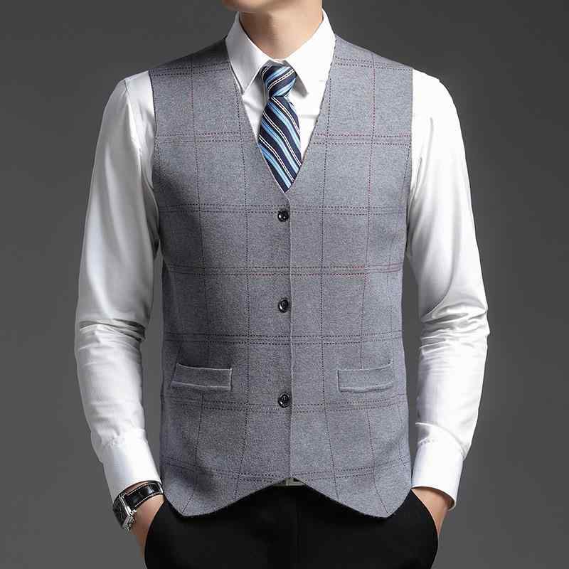 ニットベスト メンズ Vネック カシミヤ ウール混 チェック柄 ジレ チョッキ ノースリーブ 厚手 暖かい 防寒 ビジネス 通勤 カジュアル スーツスタイル 秋冬 グレー ネイビー キャメル
