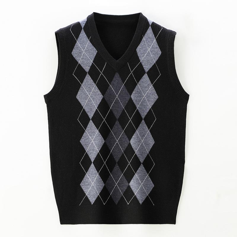 ニットベスト メンズ Vネック ノースリーブ チェック柄 秋冬 ビジネス カジュアル オフィスカジュアル 通勤 普段使い レイヤード 重ね着 大人 男性 ポリエステル混紡 ゆったり 大きいサイズ おしゃれ 黒 キャメル ミディアムグレー