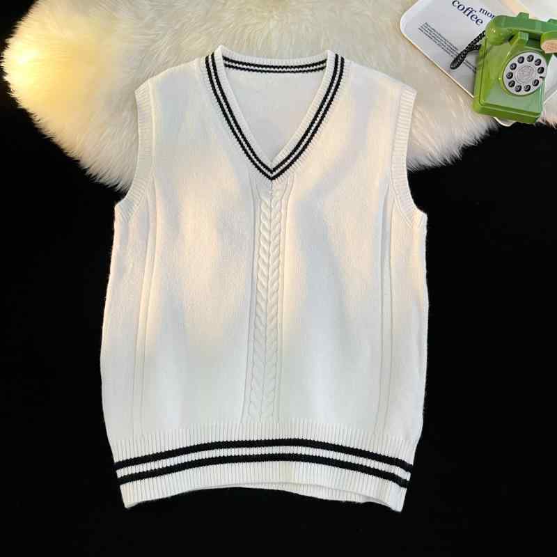 ニットベスト メンズ レディース 香港風 トレンド カレッジスタイル Vネック ゆったり オーバーサイズ プルオーバー 無地 レイヤード カジュアル 普段使い 綿混 ポリエステル シワになりにくい
