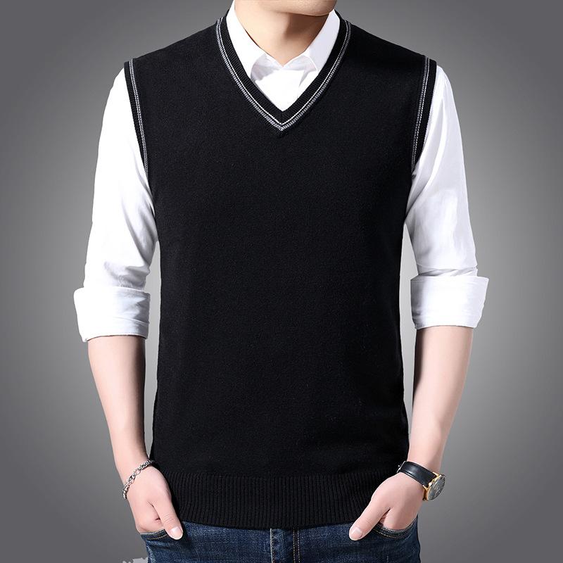 ベスト メンズ ミドルエイジ Vネック プルオーバー ニット ノースリーブ ジレ チョッキ ウール ウール 薄手 無地 ソリッドカラー トップス カジュアル 普段使い デイリーユース 重ね着 春 秋 グレー ネイビー ブラック