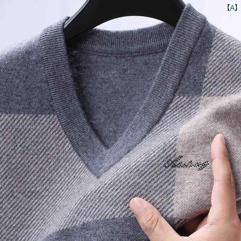 ニットベスト メンズ ウール ウール Vネック ノースリーブ ジレ チェック柄 厚手 ビジネス カジュアル 普段使い ミドルエイジ向け ミディアムグレー チャコールグレー ダークグリーン