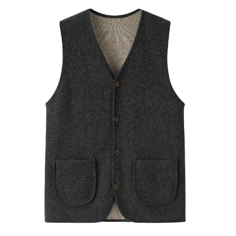 Vネックベスト メンズ 男性用 純カシミヤ カシミヤ 厚手 暖か 防寒 前開き 無地 ビジネス カジュアル 紳士 フォーマル ジレ 内モンゴル オルドス産 ダークグレー ネイビー