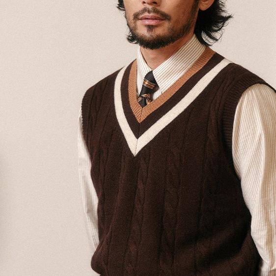 ニットベスト メンズ Vネック ノースリーブ スリムフィット 保温 ウォッシャブル トップス ジレ インナ..