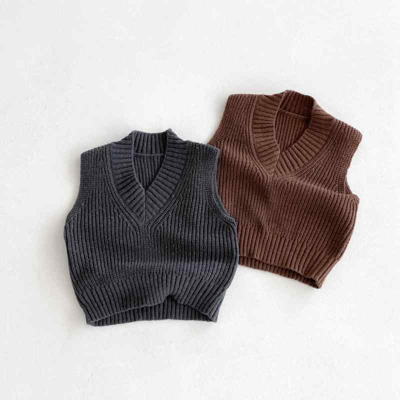 ニット キッズ 男の子 女の子 Vネック ベスト ジレ ざっくりニット プルオーバー セーター レトロ 韓国..