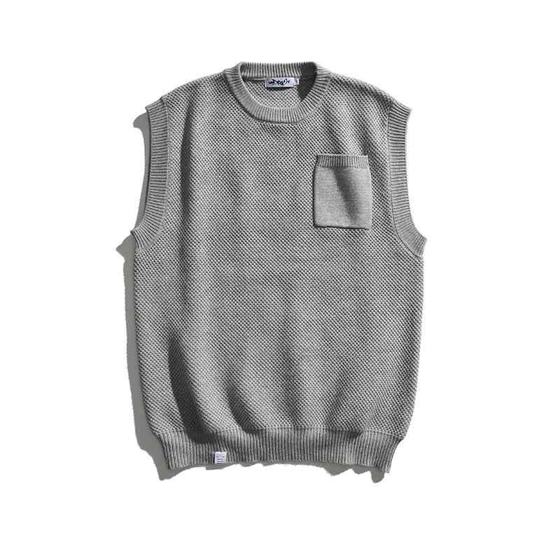 ニットベスト メンズ シティボーイ 無地 ノースリーブ プルオーバー クルーネック セーターベスト カジュアル ゆったり ビッグシルエット ラビットウール混 秋