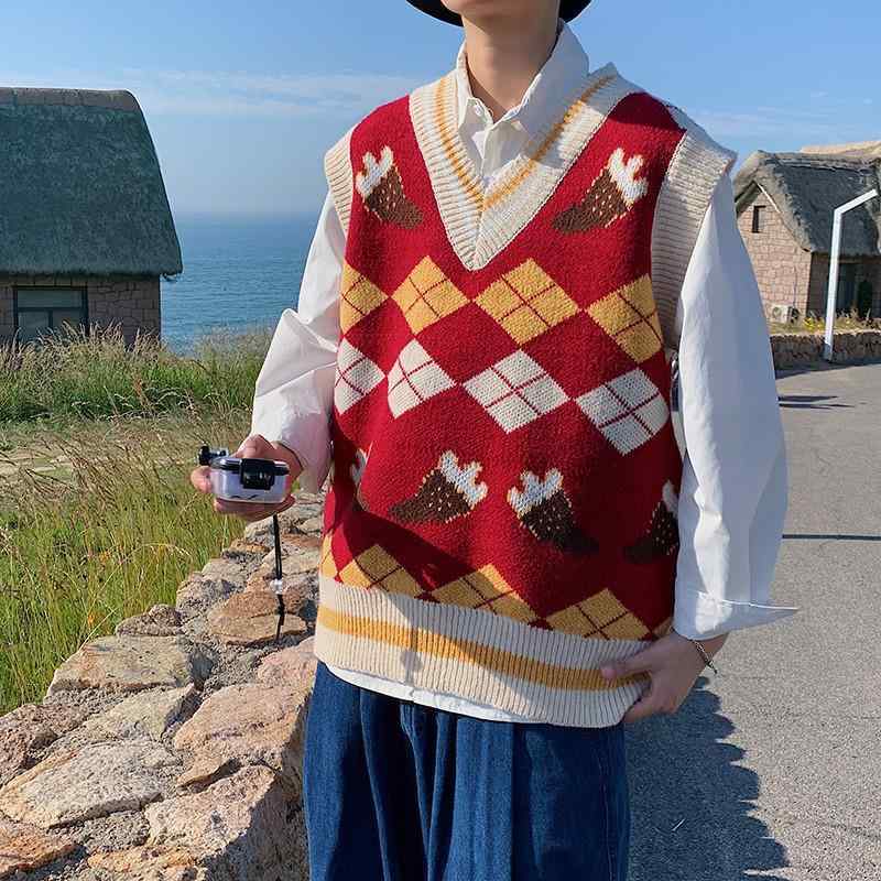 ニットベスト メンズ 男性 ゆったり オーバーサイズ Vネック ノースリーブ カジュアル ストリート 韓国..