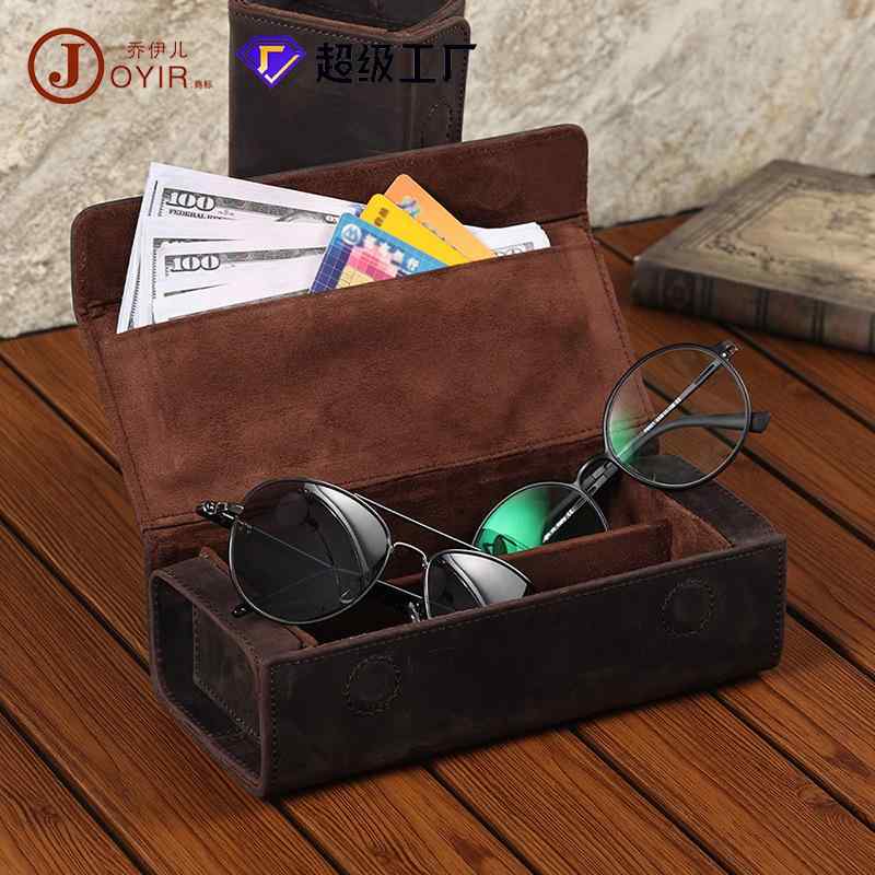 眼鏡ケース 本革 クレイジーホースレザー 携帯 トラベル ビジネス 普段使い おしゃれ 収納ボックス 2本..