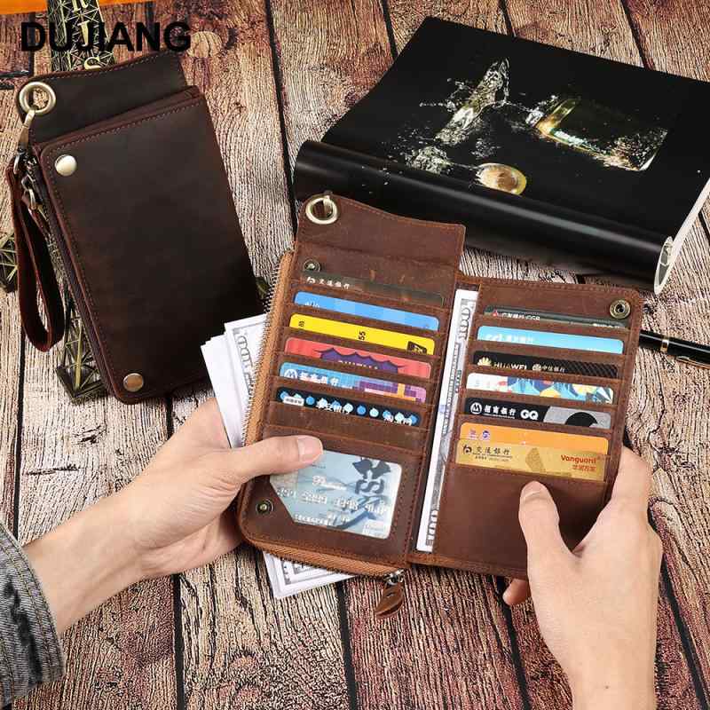 財布 ウォレット 男性用 メンズ 本革 牛革 クレイジーホースレザー 多機能 カード入れ 大容量 高級感 パスポート ドキュメント クラッチバッグ セカンドバッグ 2つ折り 手持ち 普段使い ビジネス 旅行 シンプル 耐摩耗性 無地 コーヒー ブラウン