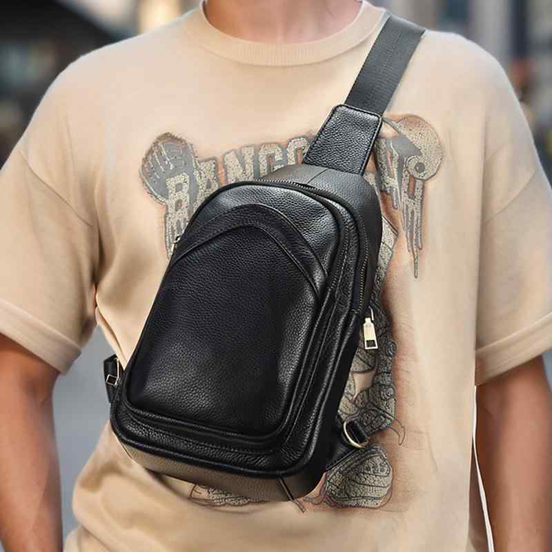 ボディバッグ メンズ 男性用 本革 牛革 大容量 斜め掛け ワンショルダーバッグ スポーツ カジュアル サイクリング 自転車 デイリーユース 普段使い レトロ ヴィンテージ 耐摩耗 8インチタブレット収納 ブラック ブラウン