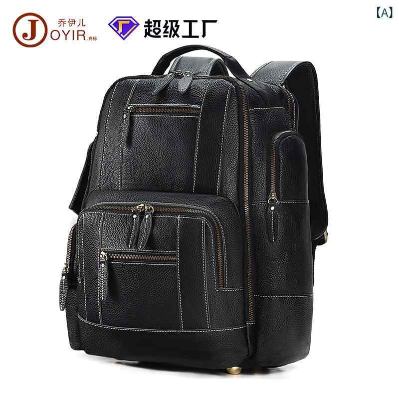 バックパック メンズ レトロ 大容量 多機能 ビジネス 通勤 旅行 出張 PC収納 本革 牛革 高級感 耐摩耗性 15インチ対応 ブラック リュックサック スタイリッシュ カジュアル 無地(4)
