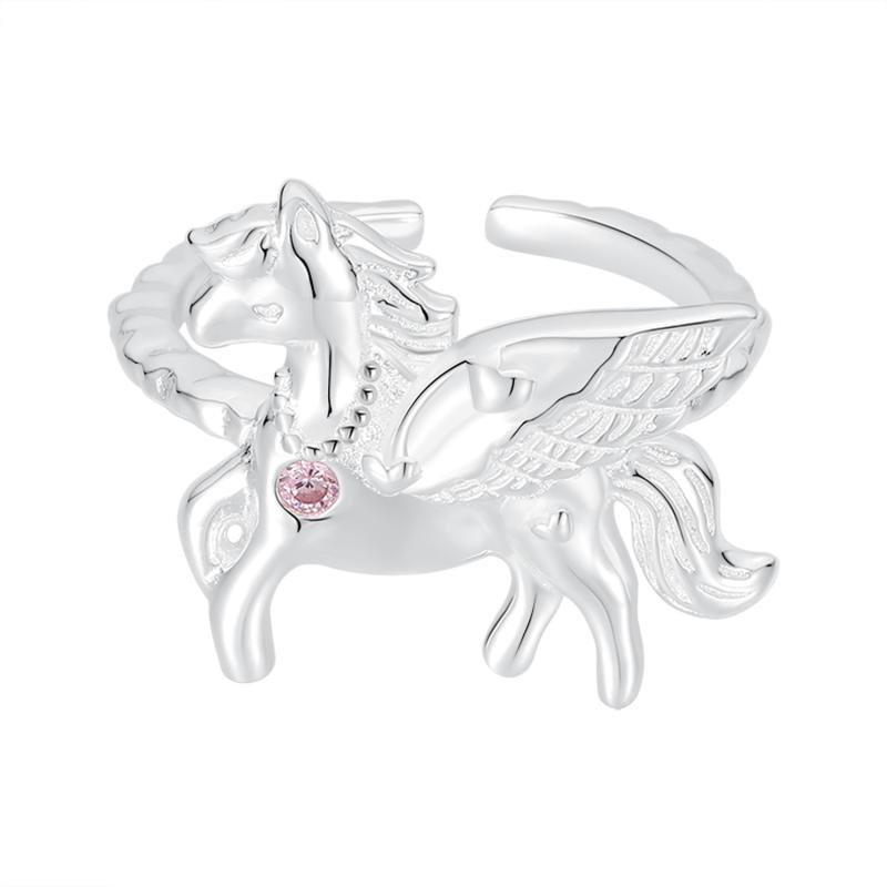 ピンキーリング レディース S925純銀製 翼モチーフ 馬 ホース ジルコニアストーン 個性派デザイン ユニ..