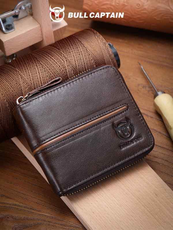 財布 メンズ 男性 紳士 本革 牛革 カウレザー 横型 二つ折り 多機能 カード収納 名刺入れ ファスナー ..