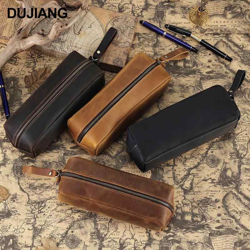 ペンケース メンズ レディース 本革 牛革 レトロ アンティーク 大容量 学生 オフィス 学習 文房具 筆箱 筆入れ 収納ポーチ ダークブラウン コーヒーブラウン 欧米風