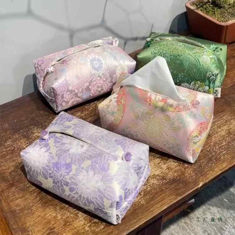 ティッシュケース オリエンタルデザイン 織錦 刺繍 布製 リビング 茶室 和室 車内 デスク かわいい お..