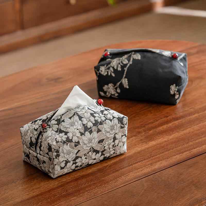 ティッシュケース 新中式 梅の花柄 織錦布製 ファブリック リビング 車載 茶室 卓上 ティッシュボック..