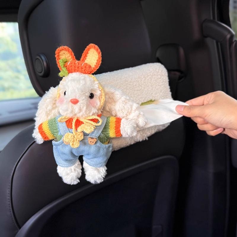 ティッシュケース レディース かわいい たれ耳 うさぎ 車載 車内 吊り下げ式 ぬいぐるみ フェイクファ..