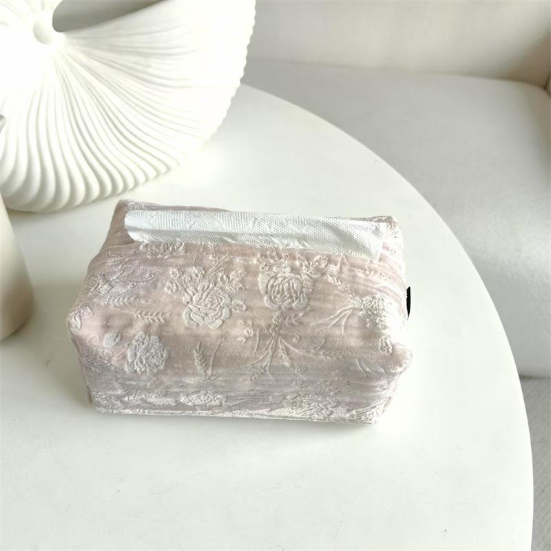 ティッシュケース 綿麻 リネン コットン ポリエステル 刺しゅう 刺繍 フレンチスタイル 新中式 布製 上..