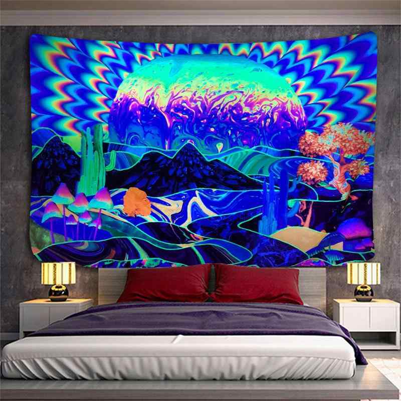 タペストリー 蛍光 UV ブルーライト 惑星表面 プリント ポリエステル 北欧 長方形 ホーム インテリア ..