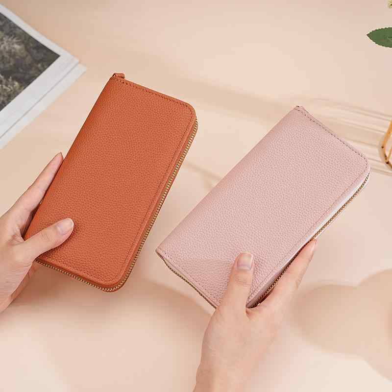 長財布 レディース ファスナー ウォレット マカロンカラー ライチ柄 型押し 大容量 カード入れ 複数ポ..