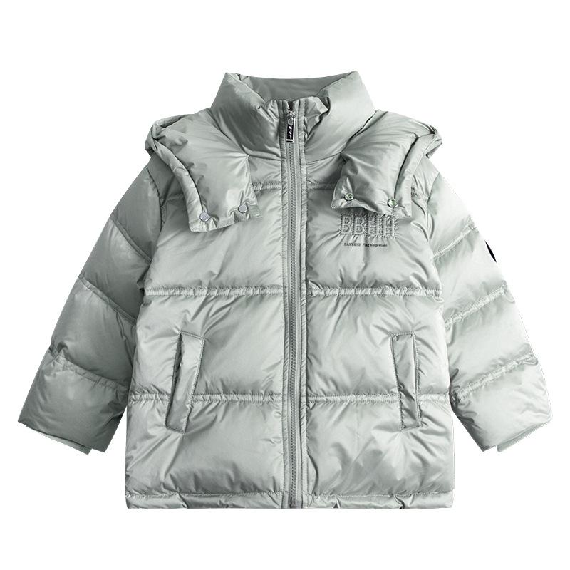 キッズ 男の子 ジュニア ダウンジャケット フード付き ショート丈 ゆったり 厚手 ダウン ポリエステル 防寒 保温 ウォッシャブル お手入れ簡単 冬アウター カジュアル 韓国風 おしゃれ カーキ グレー グリーン