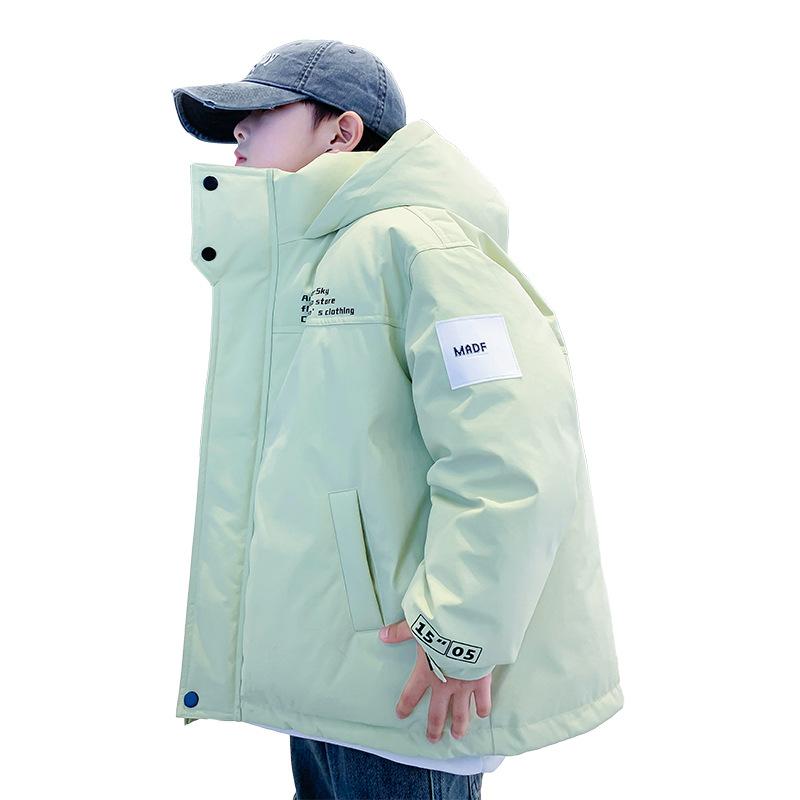 ダウンジャケット 男の子 キッズ 冬 防寒 羽毛服 アウター 韓国風 ワーク フード付き ショート丈 ゆったり ルーズフィット 厚手 暖かい ジップアップ 防風 ダウン ポリエステル 柔らかな肌触り 通学 通園 普段使い アウトドア