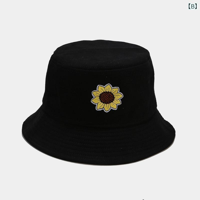 バケットハット レディース 韓国風 ひまわり アップリケ おしゃれ トレンド ハット つば広 日よけ UVカット 折りたたみ 学生 普段使い 旅行 オールシーズン イエロー ブラック ホワイト