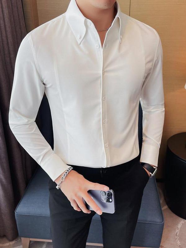 シャツ メンズ 裏起毛 長袖 ワイシャツ フレンチ ワイドカラー スリムフィット 厚手 保温 無地 ビジネス フォーマル カジュアル ポリエ..