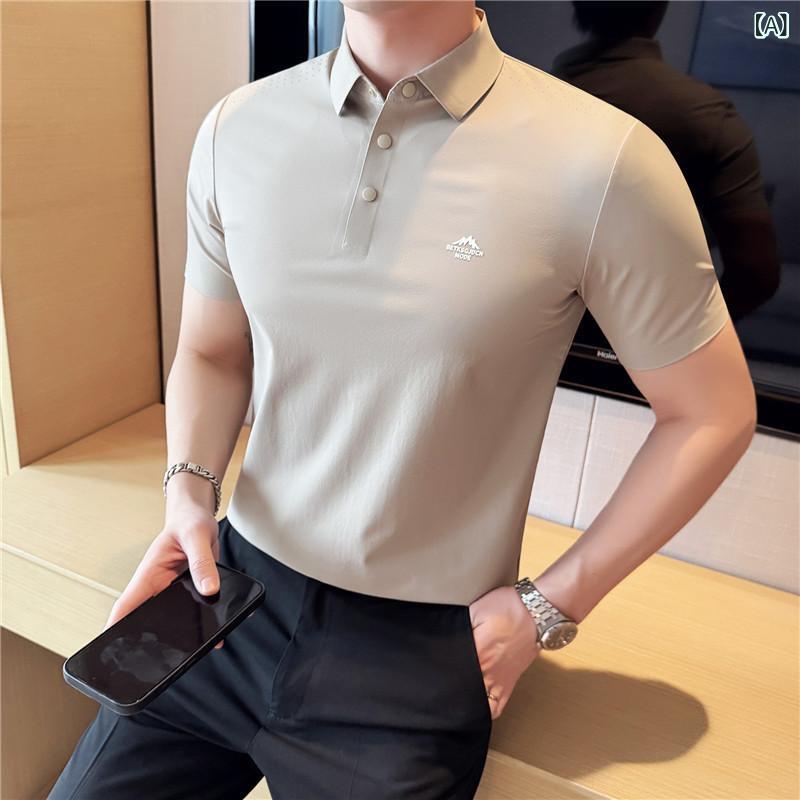 Long-Sleeve （Shape Holding） - POLOシャツ メンズ 半袖 Tシャツ トップス カットソー シームレス 高伸縮 スリムフィット 肩メッシュ 通気性 吸湿速乾 ナイロン 化繊 普段使い カジュアル おしゃれ カーキ グレー ブルー