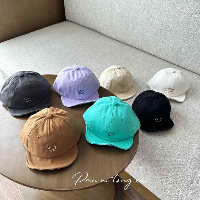Hats - キャップ キッズ 男の子 女の子 ベビー かわいい ワンちゃん 刺しゅう バイカラー ソフト 日よけ 通気性 コットン オールシーズン対応 白 黒 ベージュ