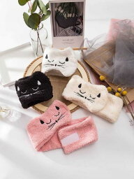 ヘアバンド 洗顔 ターバン レディース 韓国 かわいい 猫 ねこ カチューシャ 黒 白 ピンク 面ファスナー