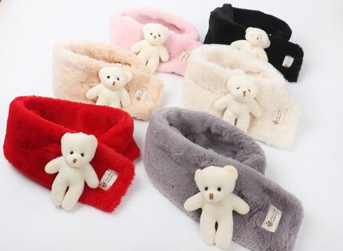 マフラー キッズ 子供用 冬 暖かい ぬいぐるみ スカーフ 女の子 クマ ソフト ネック 赤ちゃん 韓国 かわいい ピンク グレー レッド