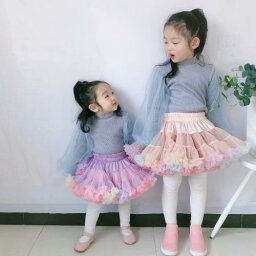 チュチュ スカート キッズ 秋冬 女の子 子供服 メッシュ グリーン イエロー ピンク チュール 衣装