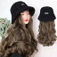 髪付き帽子 バケットハット レディース ウィッグ付き 帽子 かつら付き 一体型 ウール ロング 秋冬 カーキ ブラック ベージュ