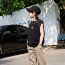 タンクトップ キッズ 春夏 ノースリーブ トップス 子供服 男の子 薄手 ラウンドネック Tシャツ プリント ゆったり 白 黒 オレンジ