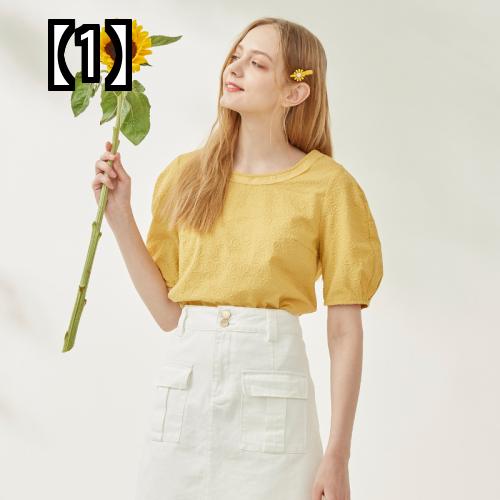 ファッション レディース ELANDの服は春と夏が大好き フランスのニッチ 甘くて薄いパフスリーブ かわいい綿のシャツ